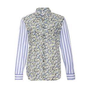Equipment blue yellow floral long sleeve cotton button up blouse size medium